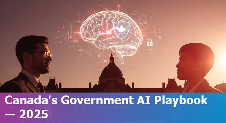 Graphic showing AI policy, security and city AI hubs for the Government of Canada in 2025 in Canada