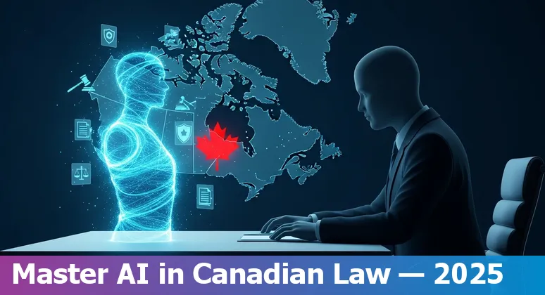 Legal professional using AI tools with Canadian flag and law books in Canada
