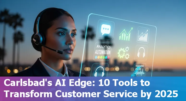 Customer service agent using AI tools on laptop with Carlsbad coastline faintly visible in the background