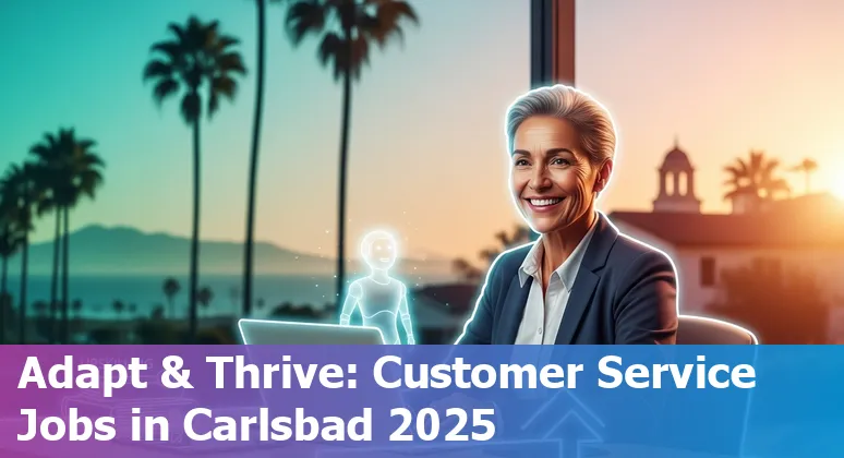 Customer service agent using AI tools in Carlsbad, California, US office — hybrid human+AI support image