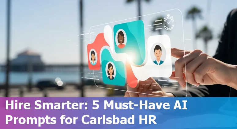 HR professional using AI prompts on a laptop to draft job descriptions and benefits explanations in Carlsbad office
