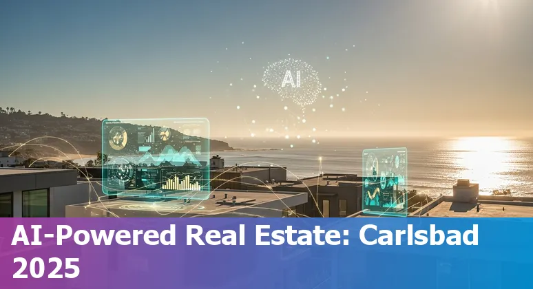 Carlsbad, CA real estate agent using AI tools on a laptop with coastal homes in the background