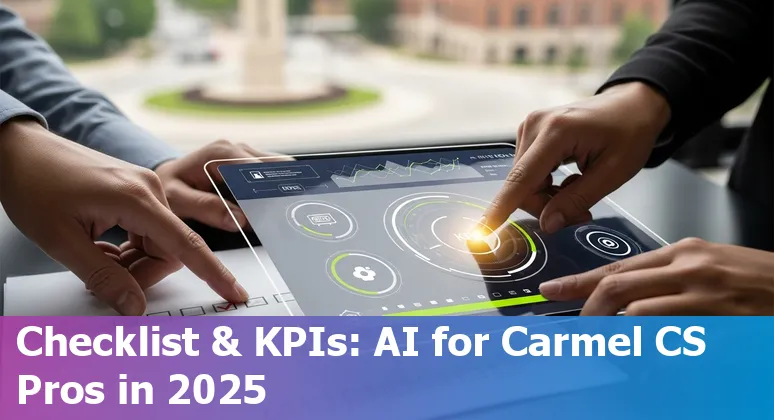 Carmel, Indiana customer service team using AI tools on screens in 2025.