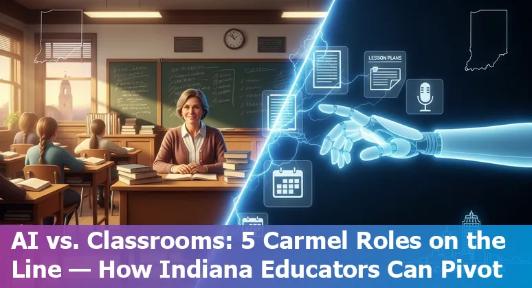 Educator using AI tools on a laptop in a Carmel, Indiana classroom, showing collaboration between teacher and AI.