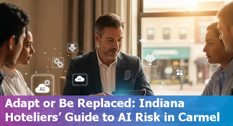 Hotel front desk and housekeeping staff learning AI tools in Carmel, Indiana hotel training session