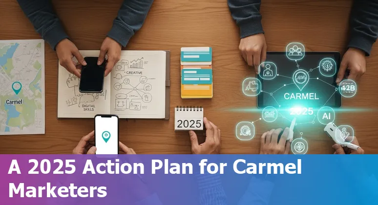 Carmel, Indiana marketer using AI tools while networking at a local Carmel, IN meetup