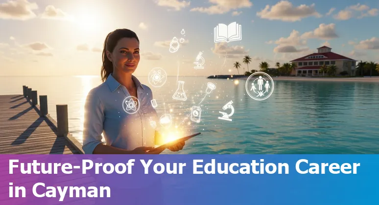 Grand Cayman classroom with teacher, students and AI icons representing automation impact
