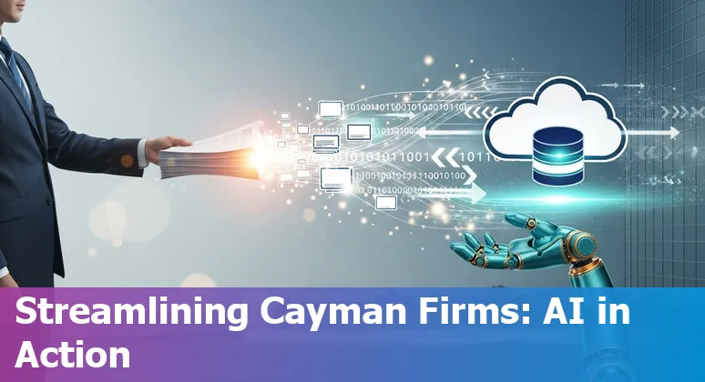AI-driven financial services workflow in the Cayman Islands showing automation, compliance checks and analytics for Cayman Islands firms