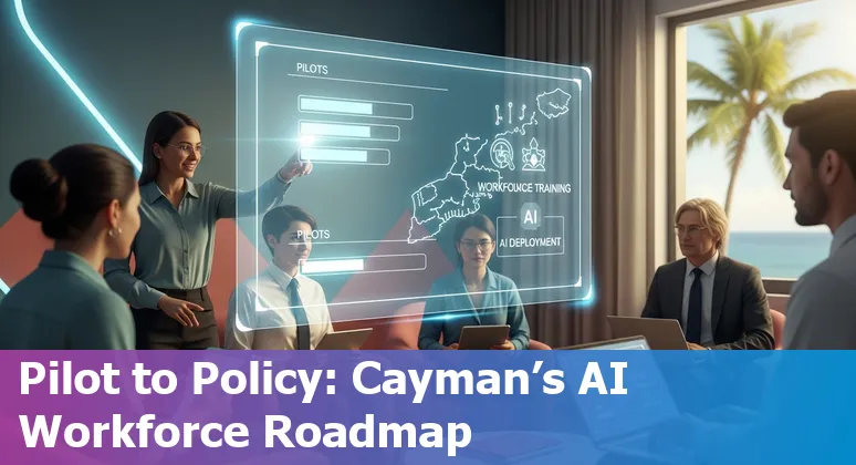 Illustration of AI in the Cayman Islands government 2025 showing data, policy and workforce