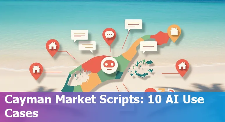 Real estate agent in the Cayman Islands using AI prompts on a laptop with beachfront condos in the background