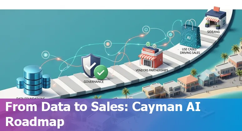 Retail team planning AI strategy in Cayman Islands, 2025, with charts and laptops