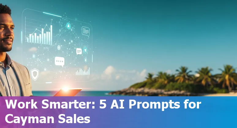 Sales professional in the Cayman Islands using AI prompts on a laptop with CRM dashboard visible