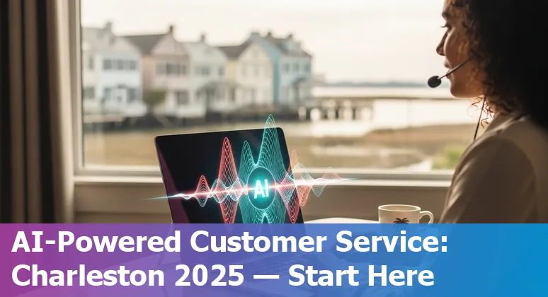 Customer service agent using AI tools in Charleston, South Carolina skyline background, 2025