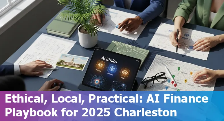 Finance professional using AI tools in Charleston, South Carolina skyline background, 2025