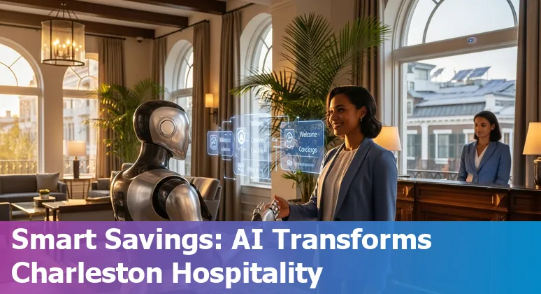 Hotel front desk using AI chatbot tablet in Charleston, South Carolina