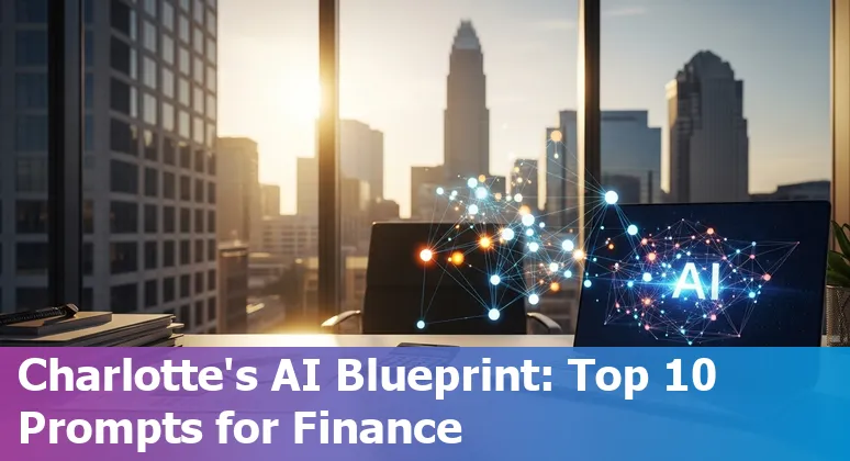 Charlotte skyline with icons for AI, banking, chatbots, fraud detection, and training.