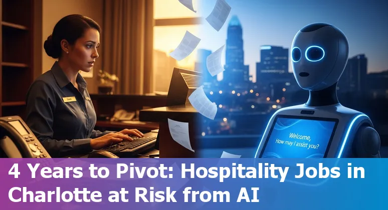 Hotel front desk in Charlotte with a person and a digital AI interface overlay