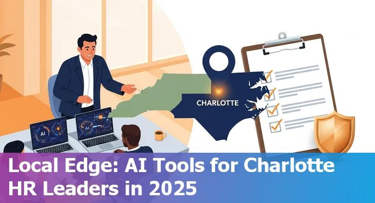 HR professional in Charlotte using AI tools dashboard with skyline in background