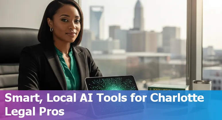 Collage of AI tools icons (ChatGPT, CoCounsel, Claude, Copilot) with Charlotte skyline in background