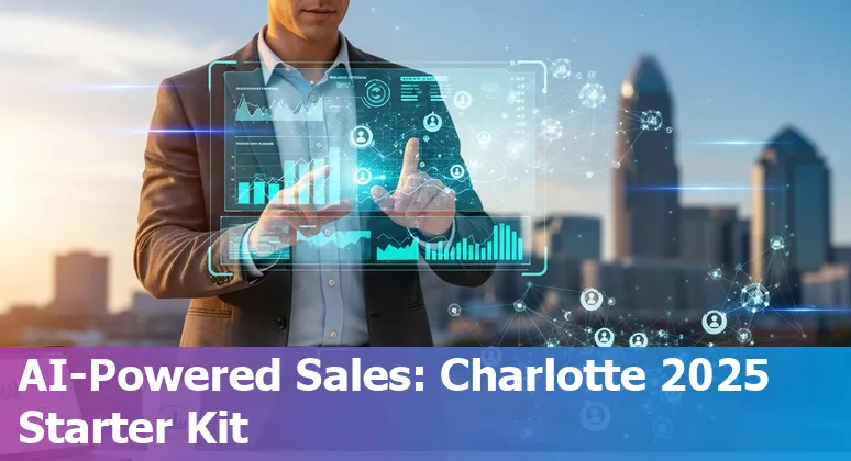 Sales professional using AI tools in Charlotte, NC skyline background, 2025