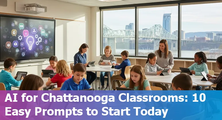 Chattanooga school leaders discussing AI prompts with UTC partnership and local employers in background