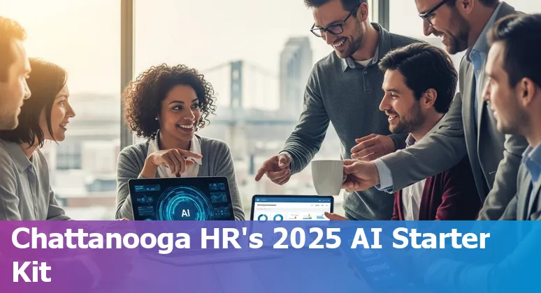 Collage of AI tools logos with Chattanooga skyline silhouette, representing HR tech in 2025