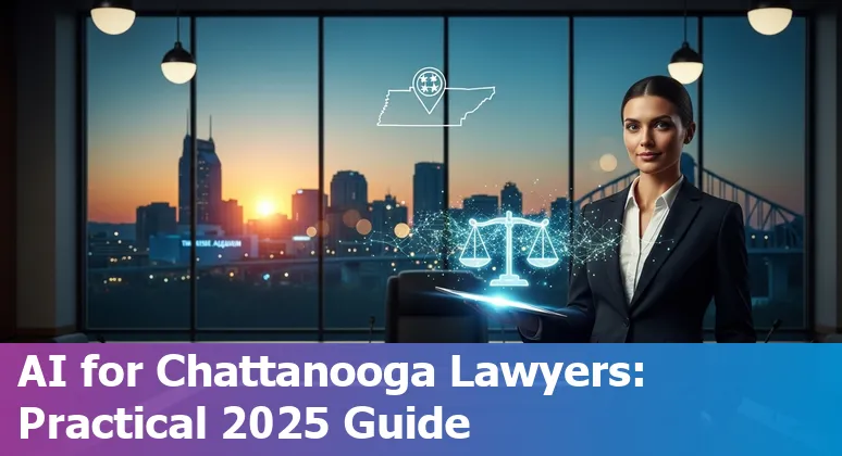 Chattanooga, Tennessee lawyer using AI tools on laptop with skyline in background