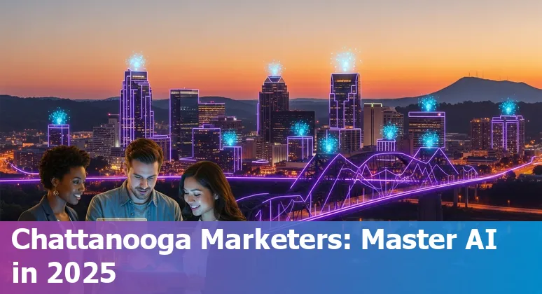 Marketing team using AI tools with Chattanooga, TN skyline and EPB Quantum Network node in background