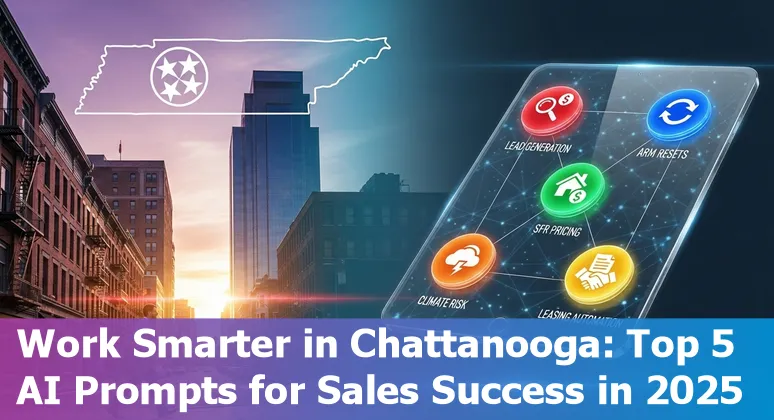 Sales professional using AI prompts on a laptop with Chattanooga skyline in the background