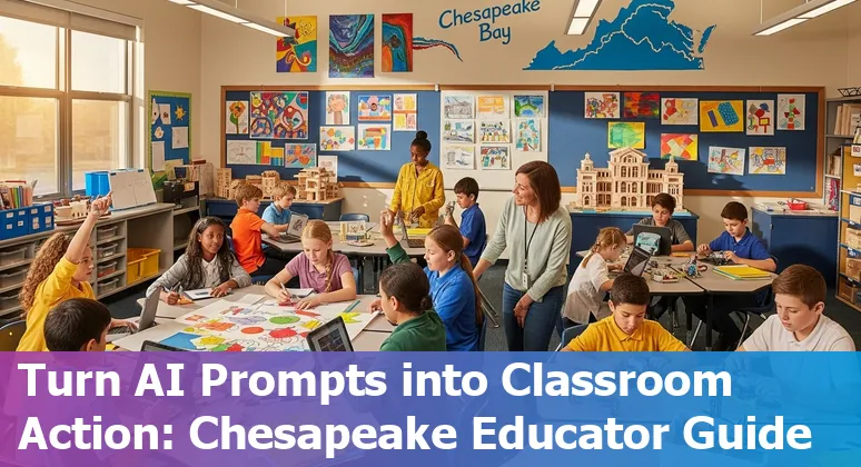 Chesapeake Public Schools staff and students with AI icons representing prompts and use cases, highlighting safety and privacy.