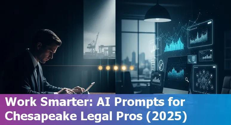 Chesapeake legal team using AI prompts on laptop with Virginia map overlay