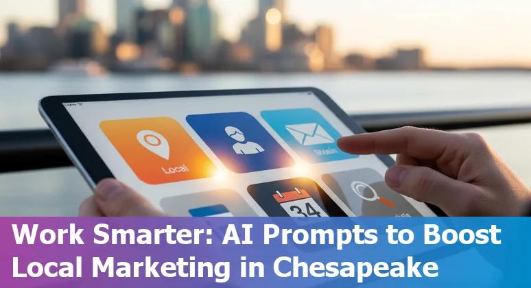 Chesapeake marketer using AI prompts on a laptop with Chesapeake Bay in the background