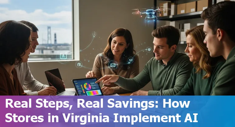 Retail workers and AI dashboard showing savings and traffic map for Chesapeake, Virginia
