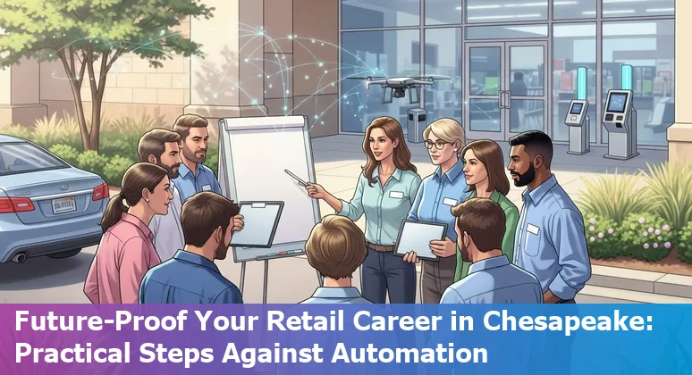Retail worker helping customer in a Chesapeake store beside a self-checkout kiosk, showing human-AI collaboration.