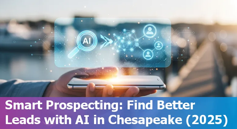 Sales professional using AI tools dashboard with Chesapeake skyline silhouette in background.