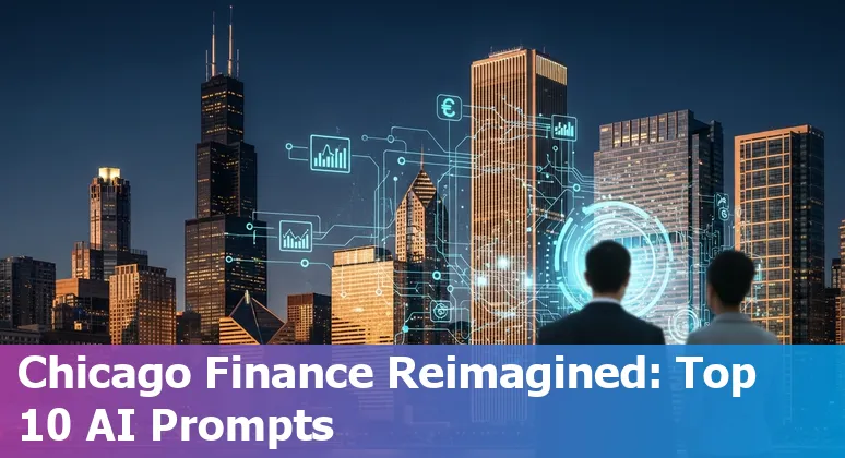 Chicago skyline with financial district icons and AI-driven finance use case labels