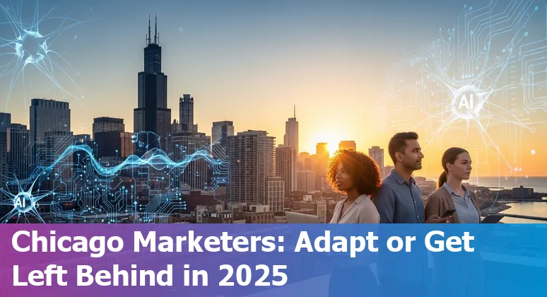 Chicago, Illinois marketer using AI tools with skyline backdrop — UIC and Accenture Gen AI Studio in view