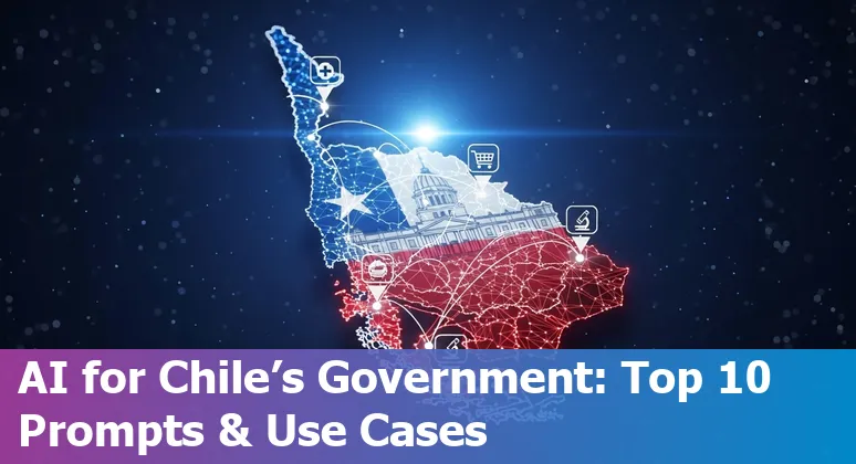 Illustration of Chilean government AI use cases showing SUSESO, ChileCompra, CENIA, GobLab, and data-center icons