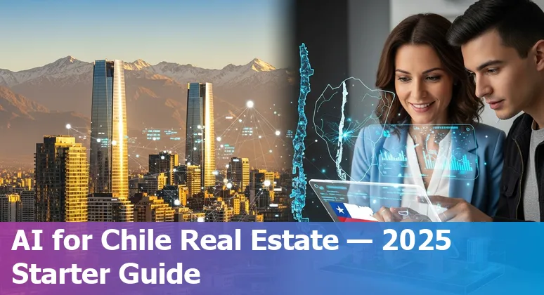 Illustration of AI applications in the Chile real estate market 2025 showing data centers, property analytics, and smart buildings in Chile