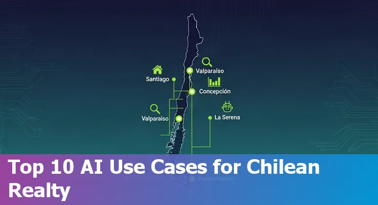 Illustration of AI tools applied to Chilean real estate with Santiago skyline and prompts on screen