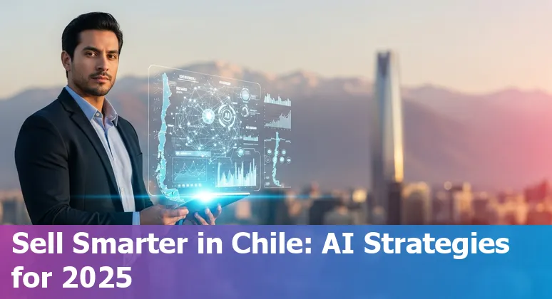 Sales professional using AI tools in Chile in 2025 with Santiago skyline in background
