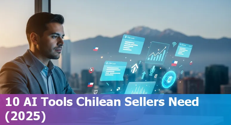 Sales team in Chile using AI tools on laptop screens with Chilean skyline in background
