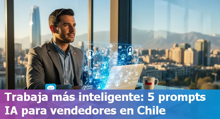 Sales professional in Chile using AI prompts on a laptop with CRM and analytics dashboards