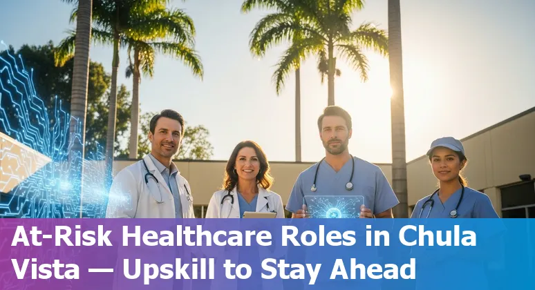 Healthcare worker using computer at Chula Vista clinic with AI icons, Epic and scheduling apps on screen - local adaptation concept