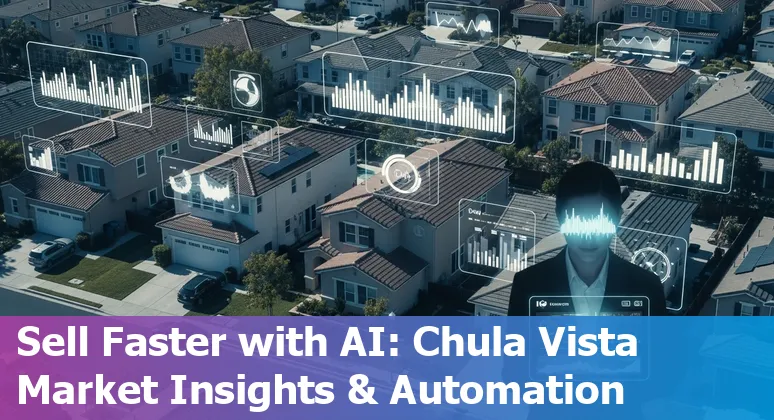 Realtor using AI tools on a laptop to evaluate Chula Vista property with virtual tour on screen