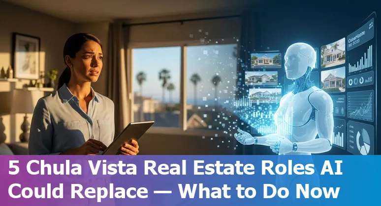 Chula Vista skyline with homes, AI icons and a realtor adapting with tech and local map.