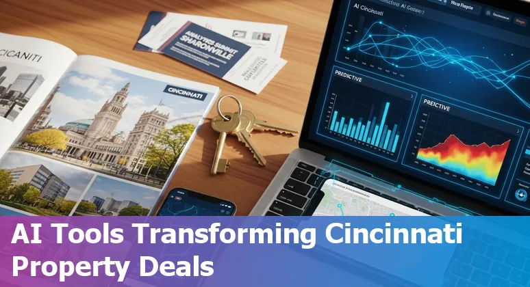 Cincinnati, Ohio skyline with AI icons and real estate symbols — guide to AI in Cincinnati real estate 2025
