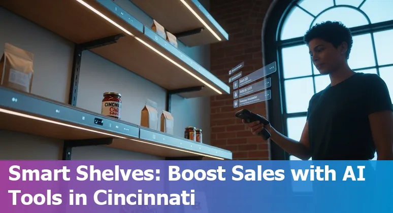 Retail AI tools and a Cincinnati, Ohio skyline showing AI-driven shelf monitoring in 2025