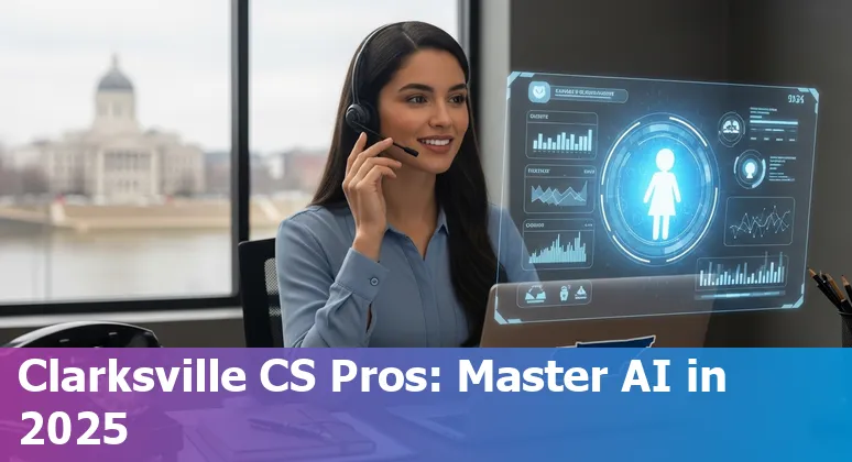 Customer service professional using AI tools in Clarksville, Tennessee in 2025, with local Tennessee resources on screen