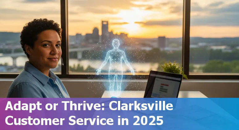 Customer service worker and AI chatbot illustration, Clarksville, Tennessee